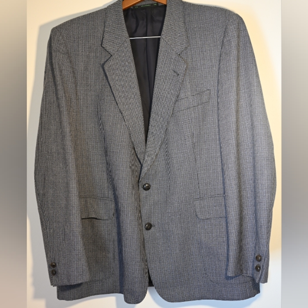 VTG Westbury Houndstooth Patterned Gray Sport Coat Blazer Suit 2-Leather Button